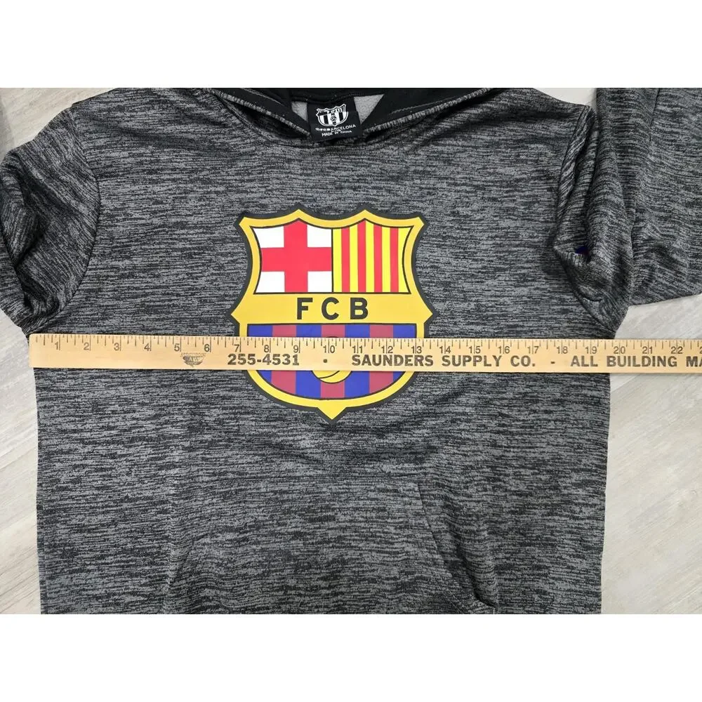 FC Barcelona Youth Large Hoodie HKY Sportswear Gray Space Dye Soccer Pullover